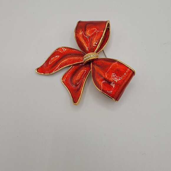 Large Vintage Christmas 2002 Butler Red Bow Brooch - Picture 2 of 6